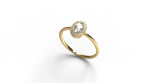 Bague de fiançailles de luxe plaquée or 18K 14K avec diamant de laboratoire taille ovale et halo de diamants taille ronde, bague solitaire simple pour femme - Product Image 2