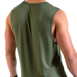 Camiseta sin Mangas para Hombre, Color Verde Oliva, Cuello Redondo, Secado Rápido, Color Sólido, Informal, para Entrenamiento, Tejido de Poliéster - Product Image 2