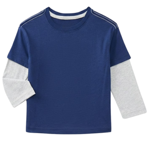 T-shirt à manches longues pour enfants, en coton, col rond, manches contrastées, haut décontracté, impression personnalisée, uni, vente en gros, garçons, filles, unisexe - Product Image 1