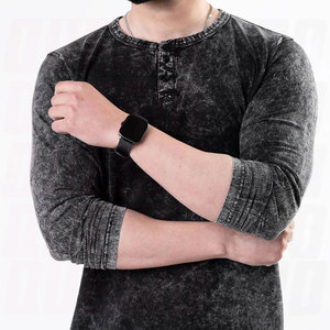 Wholesale Organic Cotton Custom Logo Acid Wash T Shirt Premium Quality Long Sleeve Casual Henley Collar Vintage Washed - Product Image 5