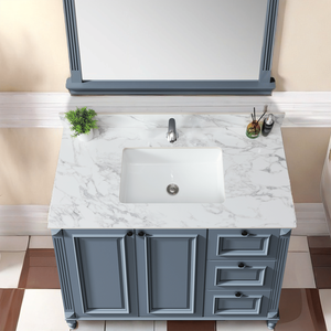 Top Lavabo Rettangolare Sottopiano in Ceramica per Bagno 43x22 Pollici, Top in Pietra Sinterizzata Bianco Carrara - Product Image 2