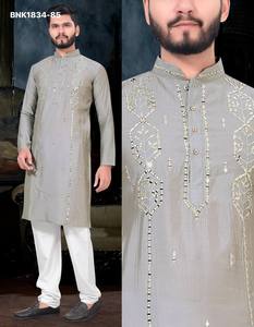 Ocassional wear Viscose with Real Mirror work Readymade Full-Sleeve <b>Kurta</b>-Semi Cotton Payjama At Wholesale Rate - Product Image 6