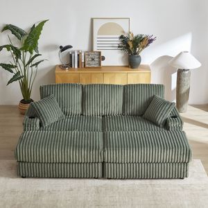 Divano a 3 Posti in Corduroy da 84 Pollici con 3 Cuscini Schienale, 2 Cuscini Decorativi, 2 Pouf, 2 Spazi Contenitori, Portabicchieri Integrato, Comodo per il Soggiorno - Product Image 1