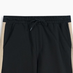 Pantalon de survêtement noir grande taille pour homme avec bandes latérales beiges, taille mi-haute, cordon de serrage, coupe décontractée, tricoté, pour l'automne - Product Image 3
