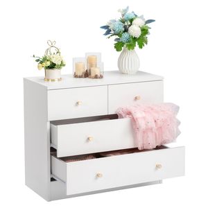 Comodino Moderno Semplice Bianco con 4 Cassetti in Quercia e Rattan per Arredamento Camera da Letto, Ideale per Appartamenti e Seminterrati - Product Image 4