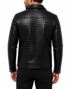 Dumela Men's Black Leather Jacket <b>Canvas</b> <b>Plain</b> Dyed Motor Biker Style Stand Collar Zipper Closure Slim Fit Solid - Product Image 5