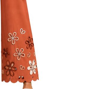 Pantalon palazzo large en terre cuite brodé pour femme, motif floral ajouré, taille haute, décontracté, en coton, vêtements personnalisés OEM - Product Image 4