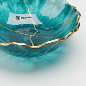 ชามเสิร์ฟตกแต่งรูปดอกไม้สีฟ้าอมเขียวขอบทองลายหินอ่อนหรูหราสำหรับใส่ผลไม้หรือของว่าง - Product Image 4