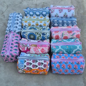 Lovely Floral Quilted Cosmetic Bag Small Size Zipper Closure Textile Material Portable Toiletry Bag - Product Image 3