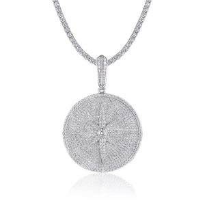 Collier pendentif hip-hop personnalisé avec diamant, design maille cubaine, grand diamant rond taille brillant, plaqué or, argent sterling 925 - Product Image 2