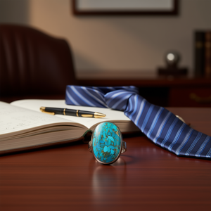 Blue Copper Turquoise 16.1 Grams Fine Cuff Links & Tie <b>Clips</b> <b>Ring</b> - Product Image 3