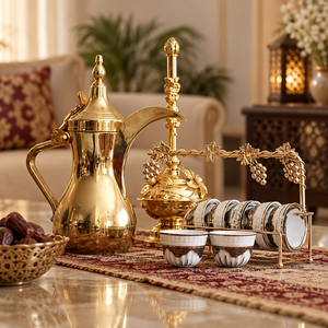 Middle Eastern Style Metal Coffee Pot With Ornate Carving For <b>Tea</b> Drinking - Product Image 1