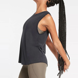 Women's <b>Black</b> Scoop Neck Tank <b>Top</b> <b>Long</b> Length Knitted Casual Breathable Activewear <b>Top</b> Solid Color No Printing - Product Image 5