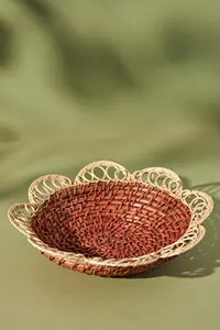 Corbeille à fruits ronde bohème en rotin, support tressé à la main, panier à pain, plateau de service en osier pour gâteaux et pain, pour la décoration de table à manger - Product Image 5