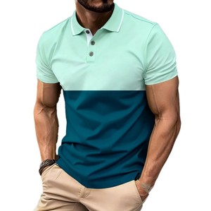 Polo homme color block à manches courtes, motif géométrique, respirant, décontracté, en mélange tissé polyester-coton, coupe classique 2026 - Product Image 5