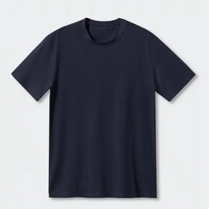 T-shirt en coton bleu marine pour homme, coupe classique, col rond, manches courtes, couleur unie, jersey décontracté, design uni - Product Image 2