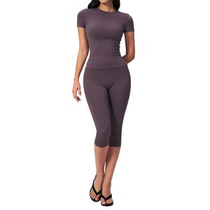 Conjunto de Yoga para Mujer, Sin Costuras, Transpirable, de Cintura Alta, Moldeador, de Secado Rápido, para Gimnasio, Fitness, Ropa Deportiva, Conjunto de Shorts de Ciclismo - Product Image 2