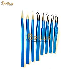 Pinzas Profesionales para Extensión de Pestañas Blue Diamond Grip, Curvadas y Rectas de 45 Grados, de Acero Inoxidable - Product Image 3