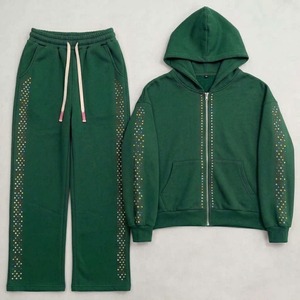 Ensemble de survêtement personnalisé à capuche pour femme, streetwear, manches longues, fermeture éclair, pantalon large, coton respirant, imprimé, printemps, décontracté, OEM - Product Image 1