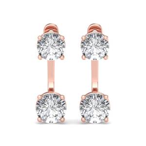 Pendientes de lujo de oro rosa con diamantes redondos de talla brillante, minimalistas, dos en uno, tipo gota, joyería de moda para mujer - Product Image 2