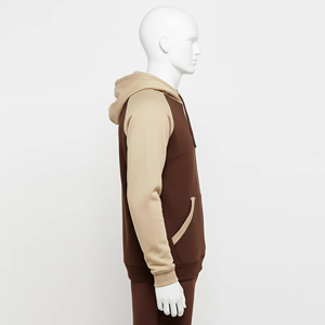 Sudadera con Capucha de Dos Tonos para Hombre, Marrón y Beige, Sudadera con Capucha en Contraste, Estilo Casual, Manga Raglán, Ropa de Calle Cómoda para Uso Diario - Product Image 2