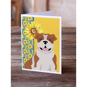 Tournesols d'été Bulldog anglais rouge Cartes de vœux Pack 8 cartes vierges avec enveloppes A7 Taille fantaisiste 5x7 pouces - Product Image 2