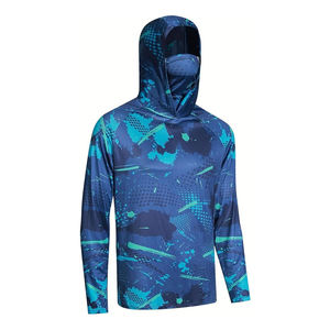 Camisa de Pesca con Capucha para Hombre, Estampado Azul Verde, Manga Larga, Protección UV UPF 50, Material de Poliéster - Product Image 2