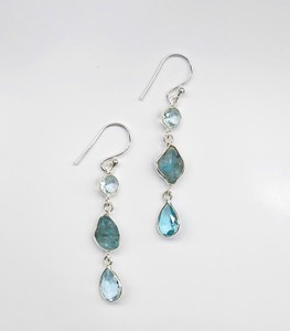 Elegant Blue Apatite and Blue Topaz <b>Dangle</b> <b>Earrings</b> Handmade 925 Sterling <b>Silver</b> Fine Gemstone Jewelry For Wedding Party Wear - Product Image 2