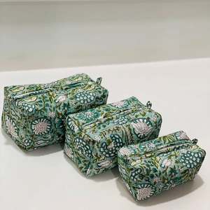 Bolsas de Aseo Acolchadas Kantha con Estampado Floral Hecho a Mano, con Cierre de Cremallera, de Tela de Algodón, para Mujer, Set de Bolsas de Cosméticos - Product Image 5