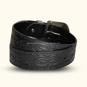 Sangle de Cowboy à boucle en laiton pleine fleur Meilleure ceinture occidentale en cuir de vache avec design floral usiné à la main au meilleur prix Vente en gros - Product Image 5