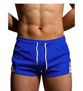 Shorts de sport noirs pour hommes avec logo frontal, taille à cordon de serrage, séchage rapide, respirants, en tissu polyester/coton, taille mi-haute, longueur courte - Product Image 4