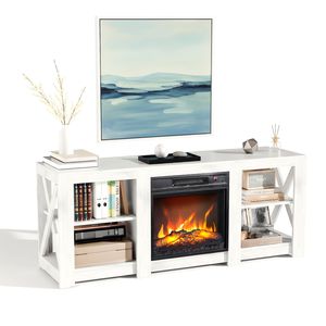 Mobile Caminetto a Croce Bianco Bifacciale da 58 Pollici 149*40*60cm, Inserto Moderno da 18 Pollici per Installazione Autoportante - Product Image 1