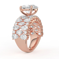 Anillo llamativo de diamante de corte ovalado con mosaico de celosía, ancho de 1155 mm, oro amarillo, pera marquesa, joyería nupcial fina