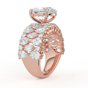 Anillo llamativo de diamante de corte ovalado con mosaico de celosía, ancho de 1155 mm, oro amarillo, pera marquesa, joyería nupcial fina - Product Image 4