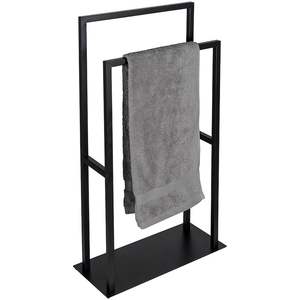 Séchoir à linge 2 niveaux pour la maison, porte-serviettes de salle de bain en métal noir moderne, porte-serviettes sur pied - Product Image 1