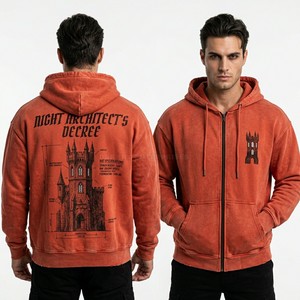 Sweat-shirt à capuche gris anthracite foncé imprimé sur mesure avec motif de chauve-souris et de montagne, streetwear pour homme, en coton haute densité - Product Image 2