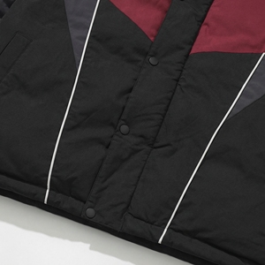 Black Maroon <b>Grey</b> Color Block Puffer <b>Jacket</b> | Stand Collar Snap Bomber | Oversized Streetwear Coat | Custom OEM Manufacturer - Product Image 5