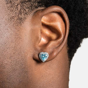 925 Sterling Silver Heart Shape Blue Topaz Stud <b>Earrings</b> Halo <b>Earrings</b> for men Girls <b>Fine</b> Jewelry Gift - Product Image 1