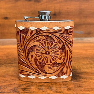 Vente chaude en gros usine personnalisée grande capacité en cuir usiné à la main 7oz flacon de hanche personnalisé flacon de liqueur en acier inoxydable - Product Image 4