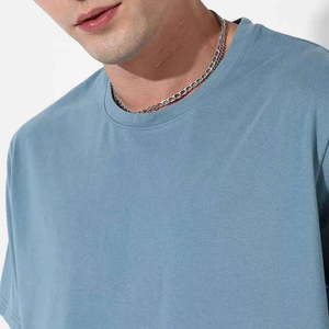 Conjunto de Camiseta y Pantalones Cortos de Algodón Azul Sólido para Hombre, Ropa Casual de Verano, Transpirable, Teñido Liso, Estilo Urbano - Product Image 2