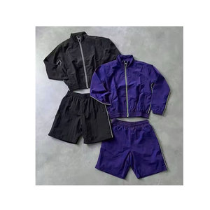 Ensemble de survêtement pour homme personnalisé, veste coupe-vent et short, ensemble deux pièces pour l'entraînement sportif d'été - Product Image 4