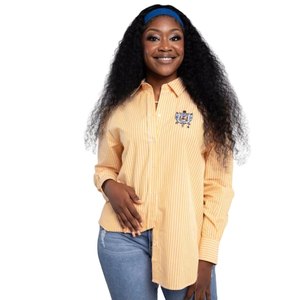 Sigma เสื้อผู้หญิงลายทางแกมม่า Rho, เสื้อผู้หญิงลายทางสีเหลืองแขนยาวสไตล์กรีกลำลอง - Product Image 1