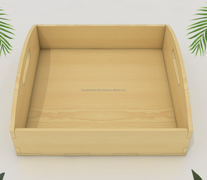 Sofá de madera rústica Bandeja de comida Mesa de centro de madera Bandeja otomana Decoración Bandeja de servicio con asa de la India - Product Image 5