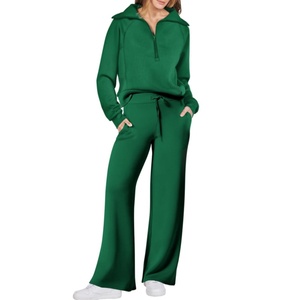 Conjunto de Dos Piezas para Mujer, Otoño Invierno, Traje Deportivo Cálido Informal, Sudadera con Cierre y Pantalones Deportivos Holgados - Product Image 1