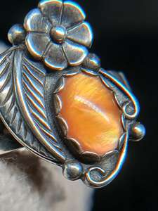 Sterling Silver 925 Amber Tone Floral Leaf <b>Ring</b> Boho Nature Design Handmade Gemstone <b>Ring</b> Gift For Women - Product Image 4