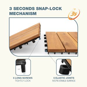 กระเบื้องพื้นไม้กระถินณรงค์แบบประกบกัน 27 ชิ้น กันน้ำ สำหรับปูพื้นภายใน/ภายนอกบ้าน ระเบียง สวน ริมสระว่ายน้ำ ขนาด 11.8 นิ้ว - Product Image 5