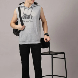 Custom <b>Men</b> <b>Sleeveless</b> <b>Hoodie</b> 100% Cotton Fleece Lightweight Casual Streetwear Gym Fitness Pullover <b>Hoodie</b> Pocket Color Blocking - Product Image 5