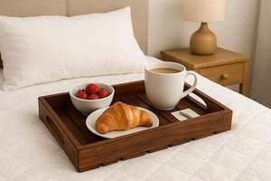 Plateau de service en bois naturel, vaisselle haut de gamme, plateau de service alimentaire pour cérémonie de mariage, hôtel, usage domestique, salade, au meilleur prix - Product Image 5