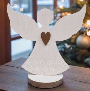 Figurine d'ange de Noël en bois, ornement de fête, découpe en forme de cœur, décoration de table, décoration de la maison - Product Image 1