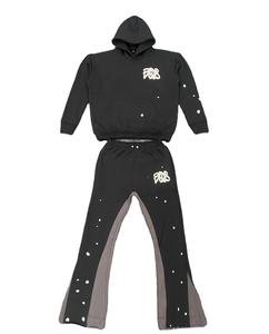 Ensemble deux pièces personnalisé délavé à l'acide adultes délavé Vintage survêtement de jogging sweat à capuche zippé jambe droite pantalon de survêtement évasé surdimensionné - Product Image 3